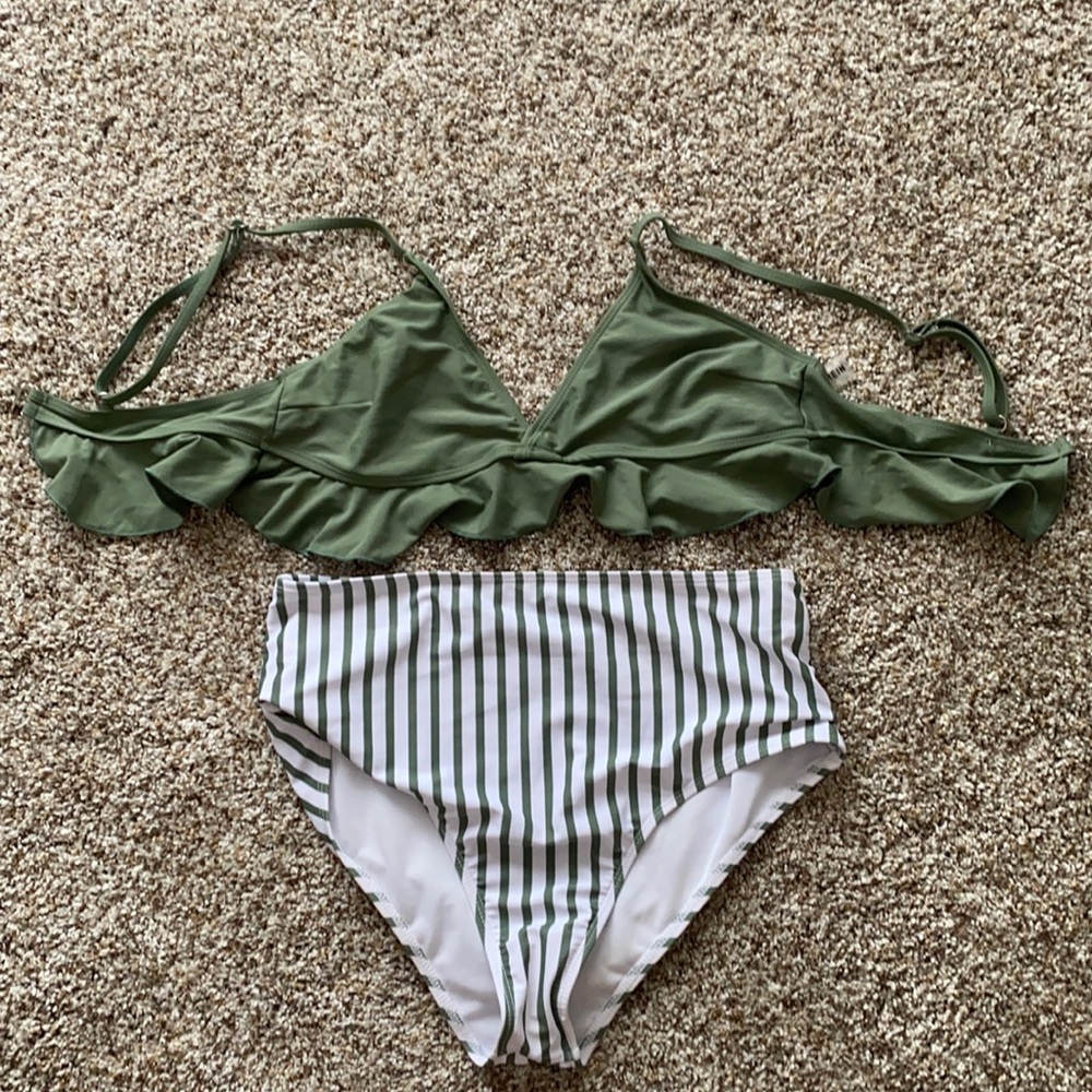 High waisted 2 piece swim suit